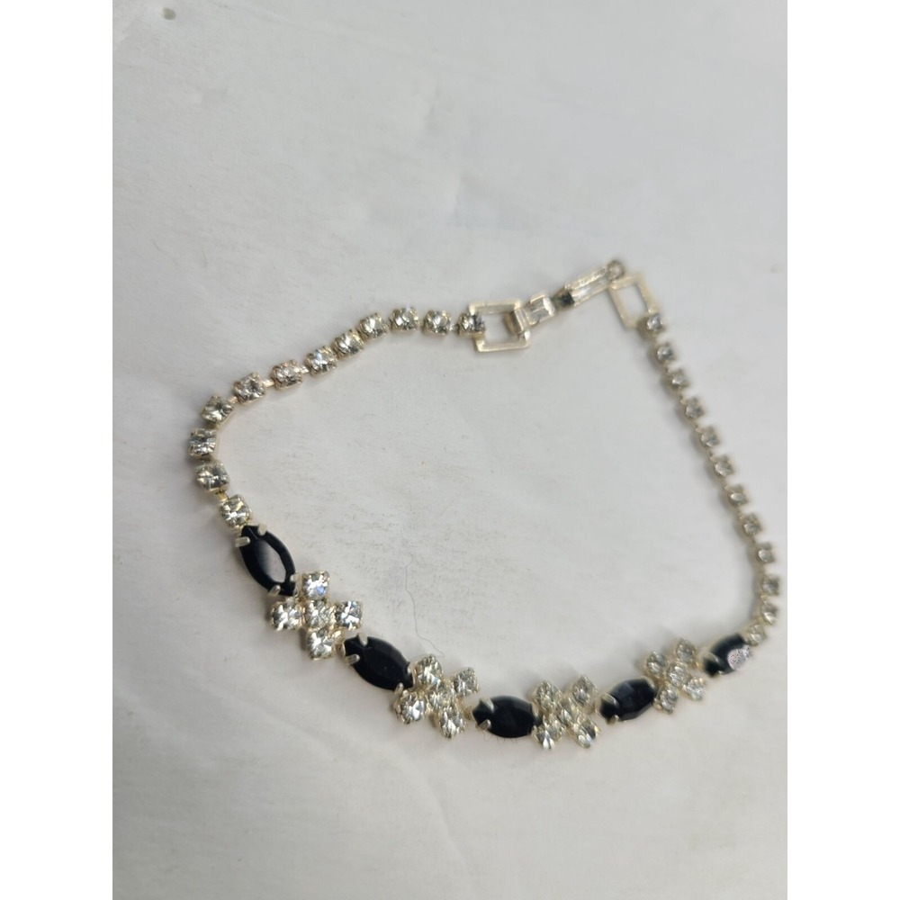 Elegant Silvertone & Black Crystal Bracelet X O
